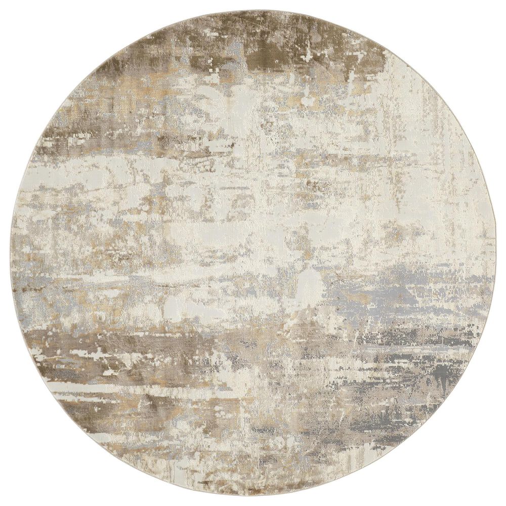 Feizy Parker 7"9" Round Gray and Beige Area Rug, , large