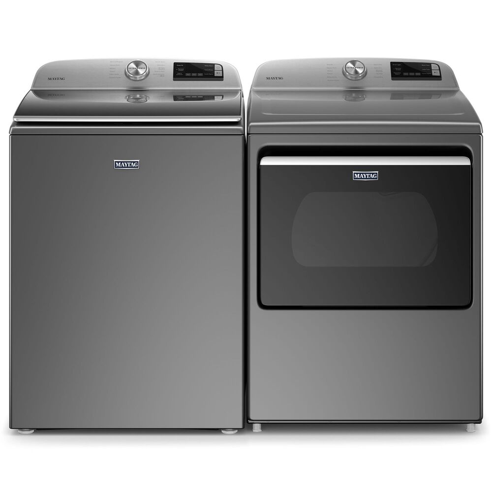 Maytag 4.7 Cu. Ft. Top Load Washer and 7.4 Cu. Ft. Gas Dryer Laundry Pair in Metallic Slate, , large