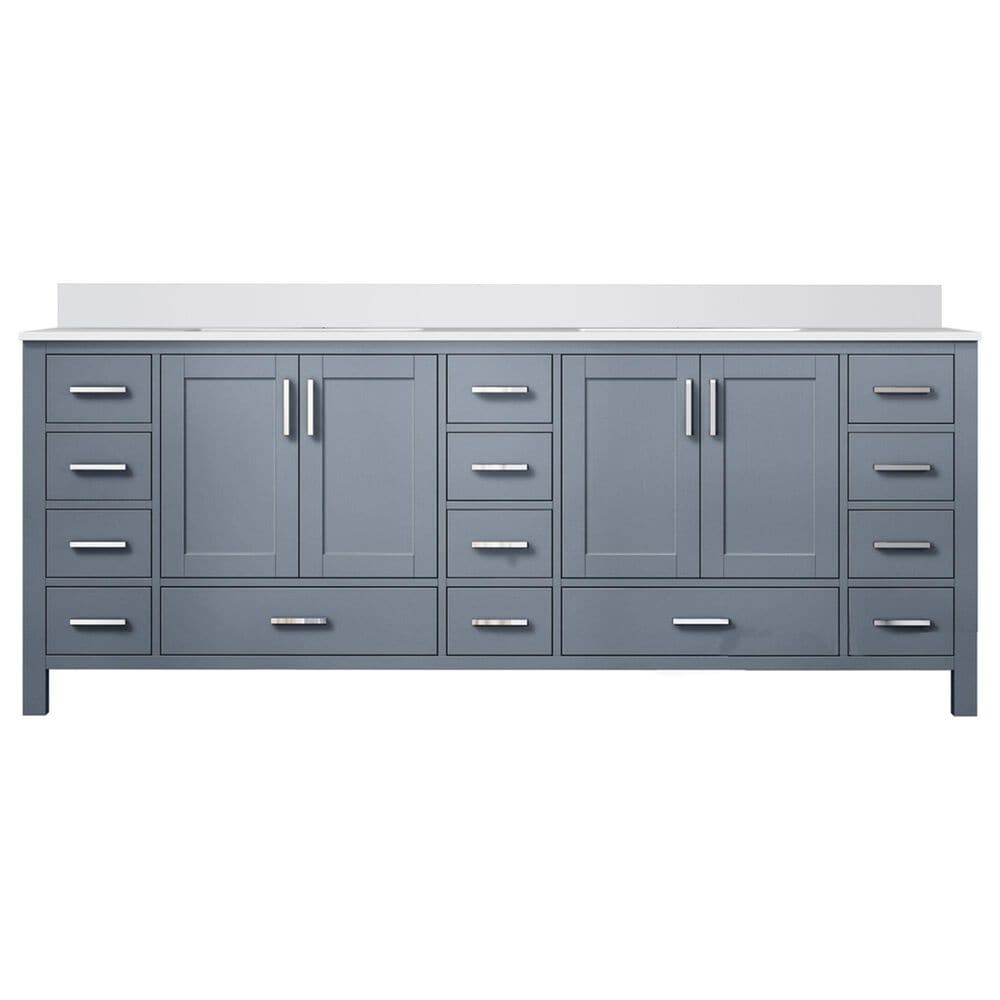 Lexora Home Jacques 84&quot; Double Bathroom Vanity in Dark Grey with 2 cm White Cultured Marble Top and Rectangular Sinks, , large
