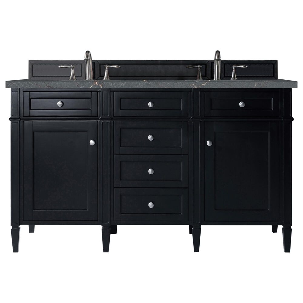 James Martin Vanities Brittany 60" Double Bathroom Vanity in Black Onyx with 3 cm Parisien Bleu Quartz Top and Rectangular Sinks, , large