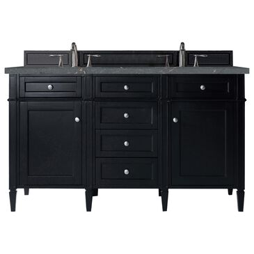 James Martin Vanities Brittany 60" Double Bathroom Vanity in Black Onyx with 3 cm Parisien Bleu Quartz Top and Rectangular Sinks, , large