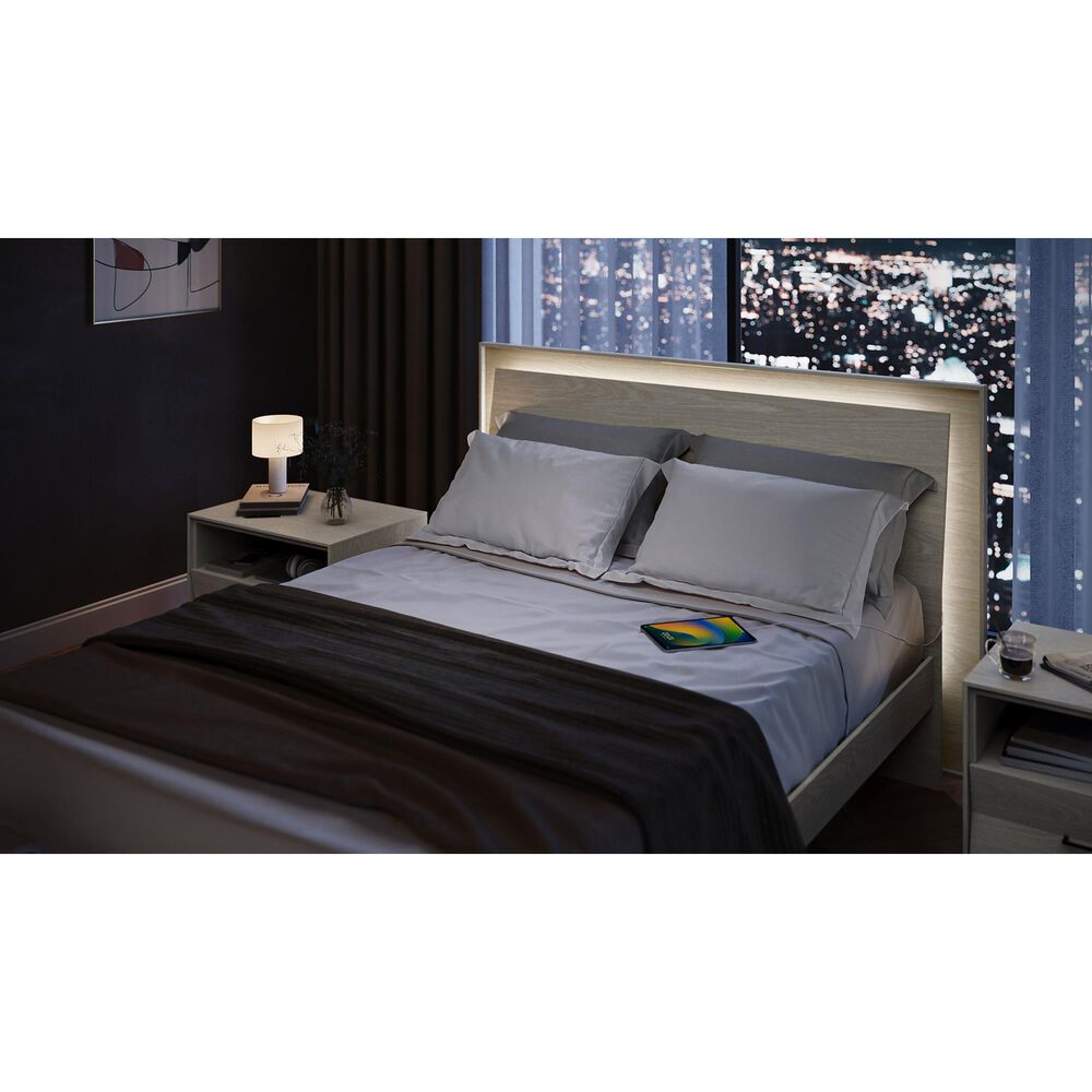 BDI Kava Queen Platform Bed in Washed Oak with Lighting and USB Ports, , large