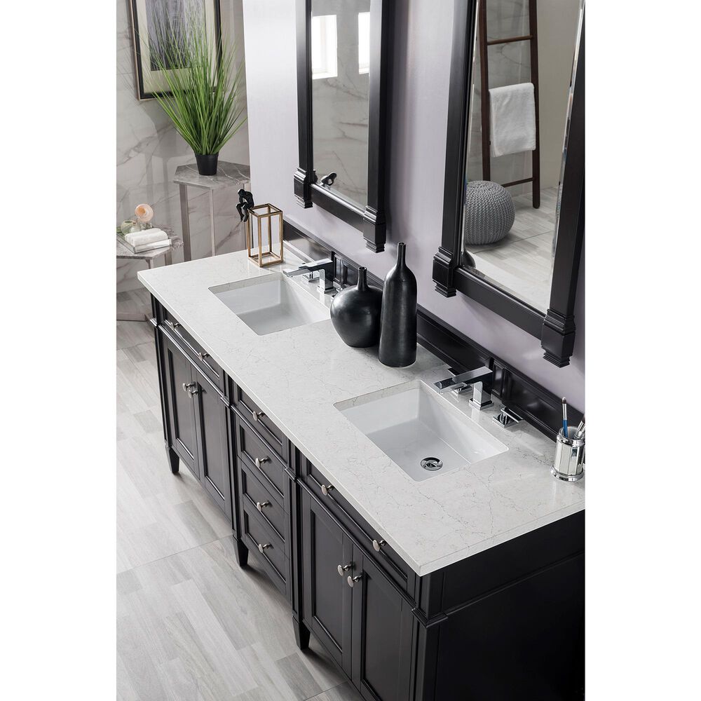 James Martin Vanities Brittany 72&quot; Double Bathroom Vanity in Black Onyx with 3 cm Eternal Jasmine Pearl Quartz Top and Rectangle Sinks, , large