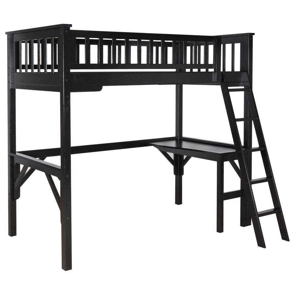 Linon Home Decor Levi Twin Workstation Loft Bed with Desk in Black, , large