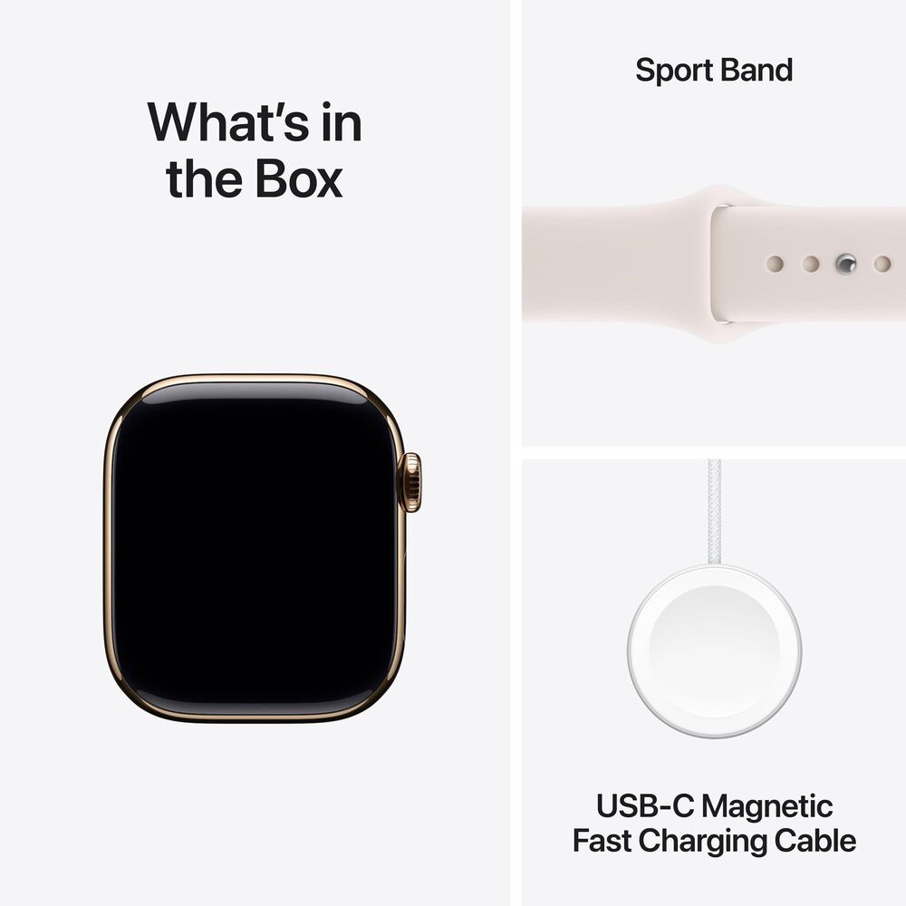 Apple Watch Series 11 (GPS+Cellular) 42mm Titanium Case with Light Blush Sport Band - S/M in Gold and 2-Year AppleCare+, , large