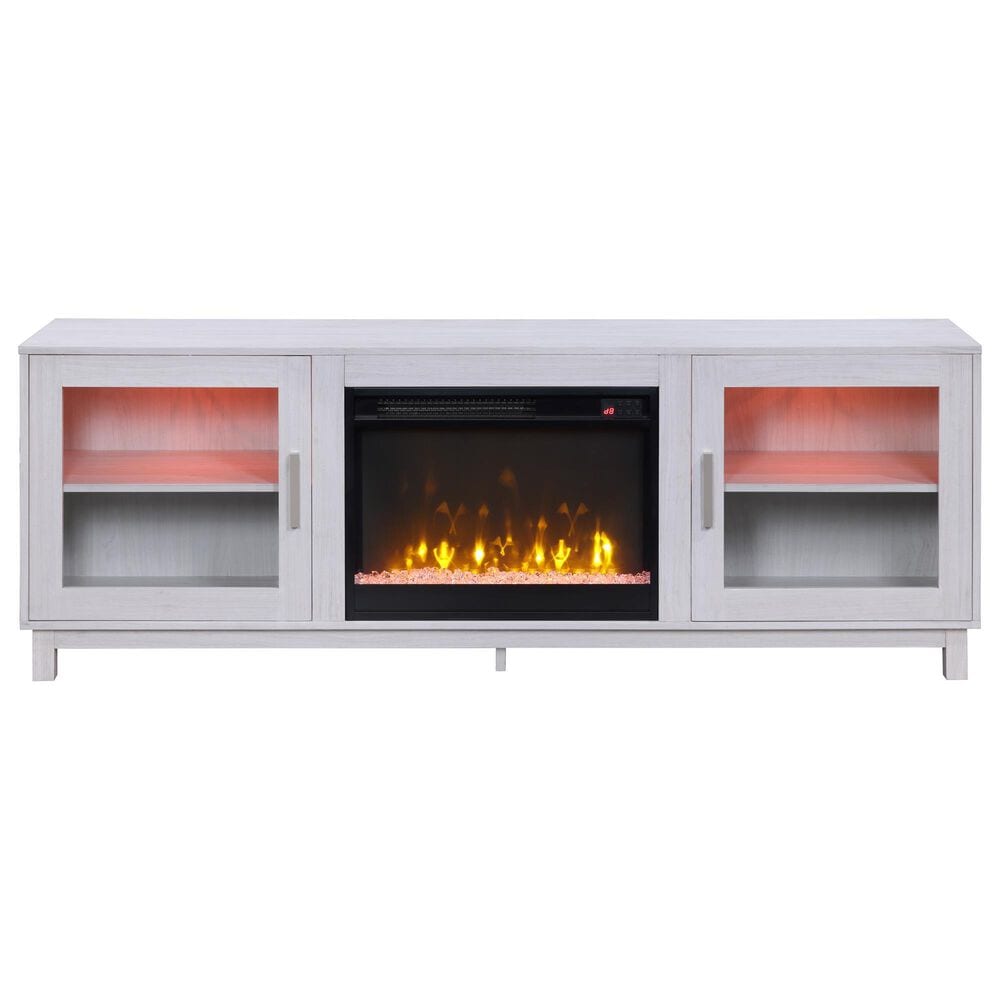 HOMLUX 70" TV Stand Console with Fireplace and LED Storage in White, , large