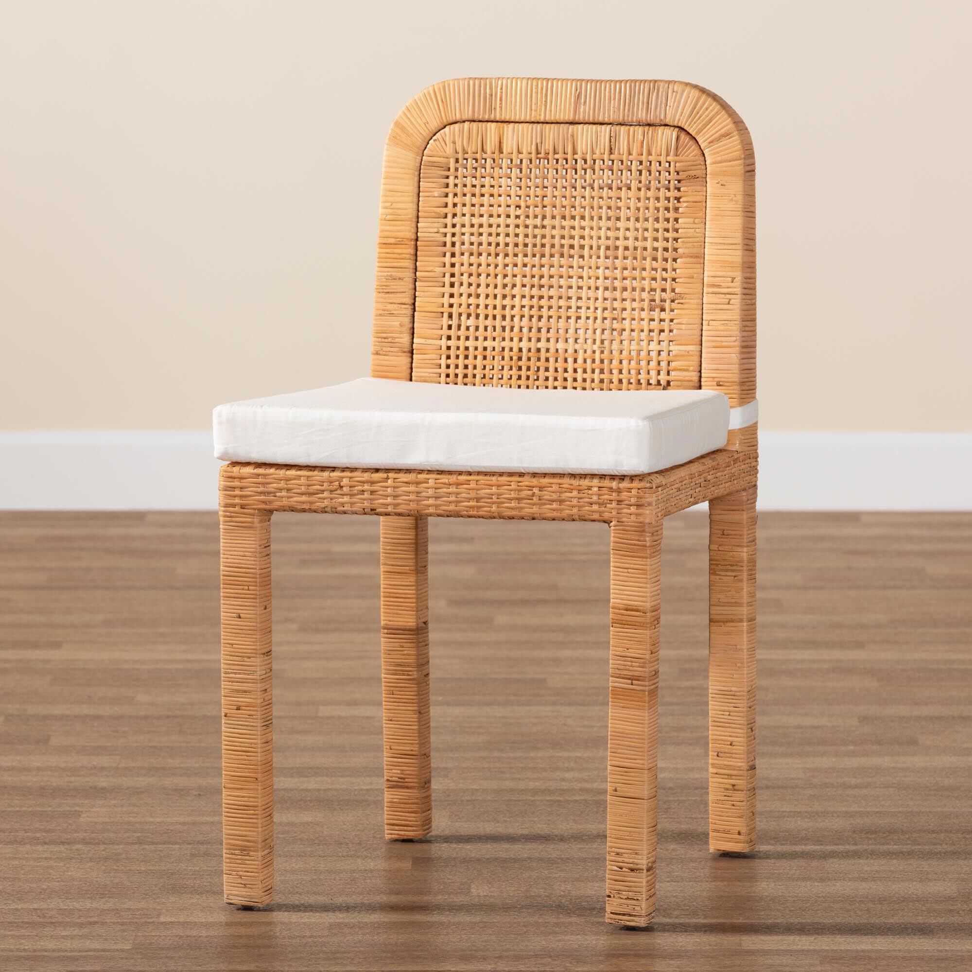Zariah Modern Bohemian Rattan and Wood Dining Chair Set - Thumbnail 5