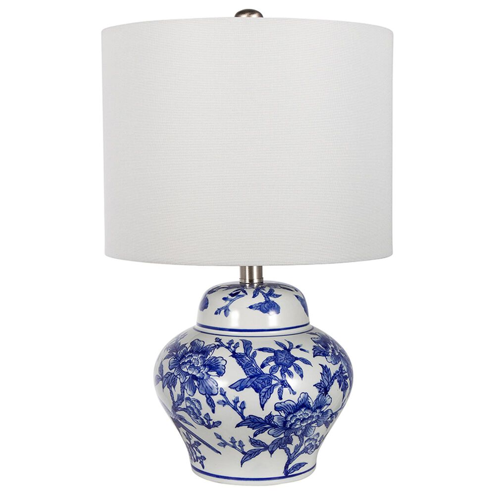 A&B Home Floral Vase Table Lamp in Blue and White, , large
