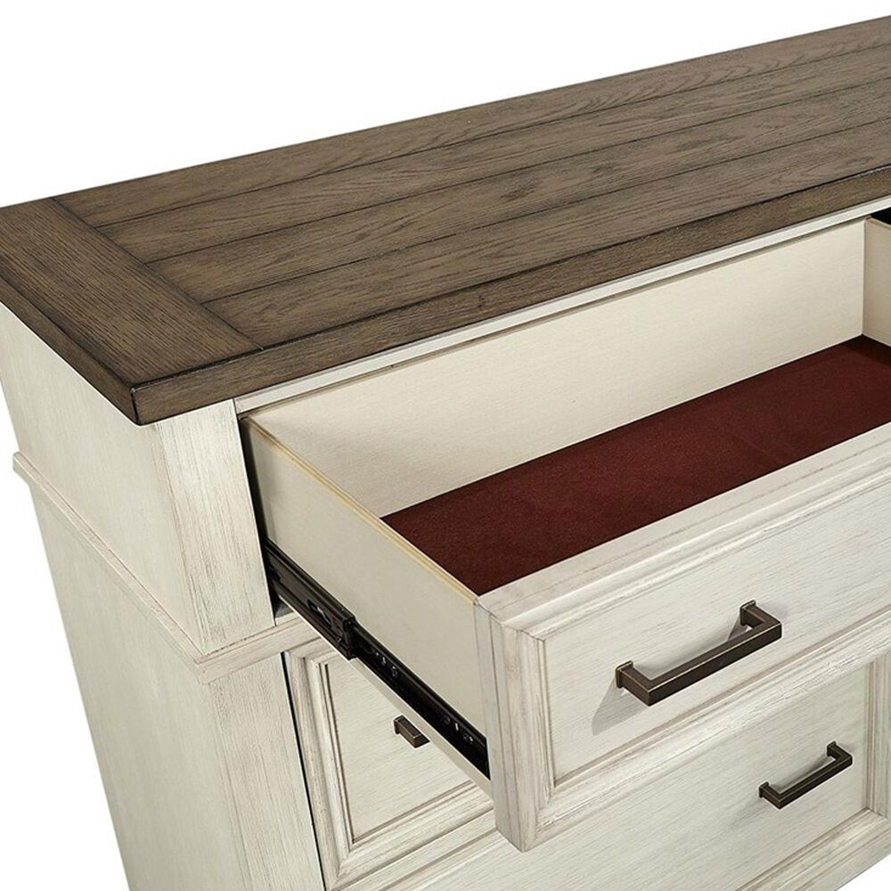 Riva Ridge Caraway 4 Piece King Storage Bedroom Set in Aged Ivory and Brown with USB Ports, , large