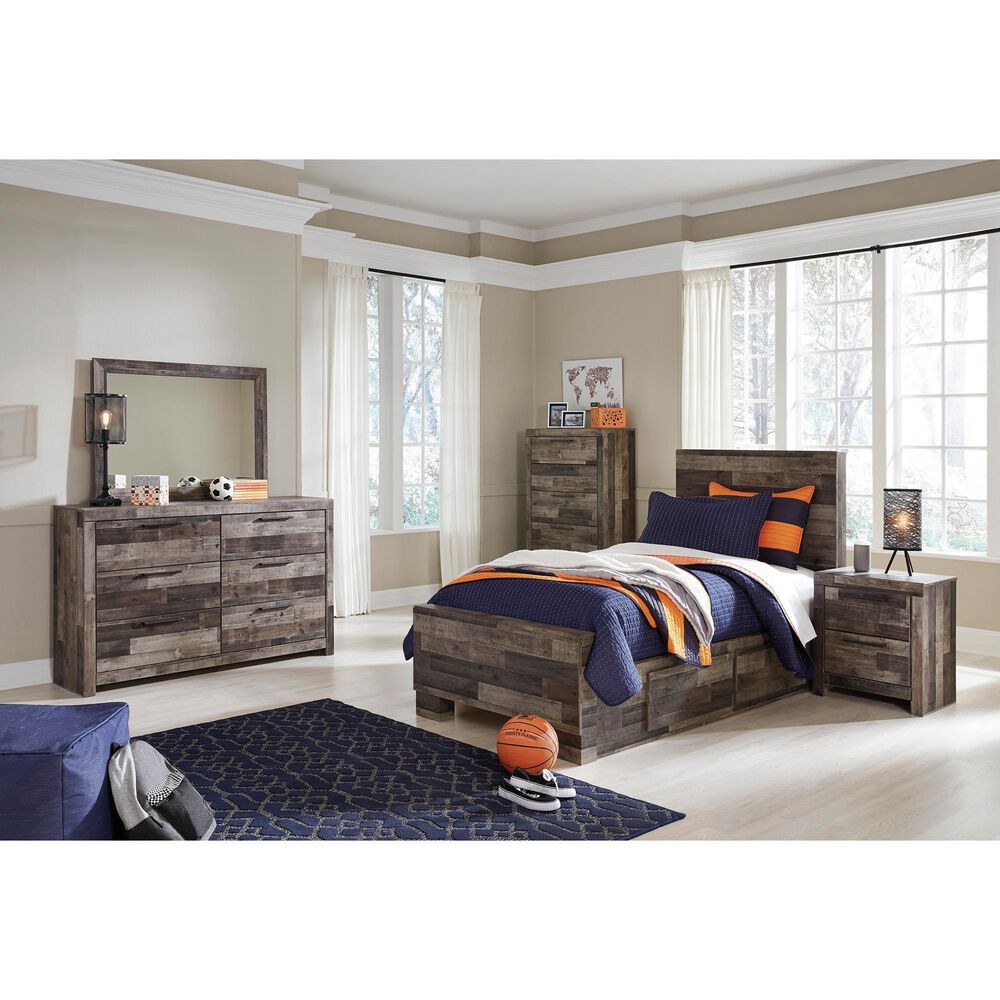 Ashley Derekson Twin Panel Bed with 2 Storage Drawers in Multi Gray, , large