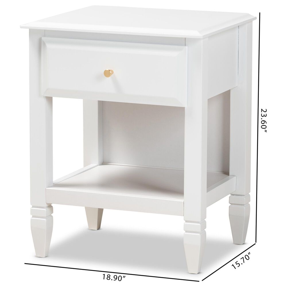 Baxton Studio Naomi 1-Drawer Nightstand in White, , large