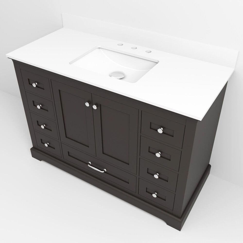 Lexora Home Dukes 48" Single Bathroom Vanity in Espresso with 2 cm White Quartz Top and Rectangular Sink, , large