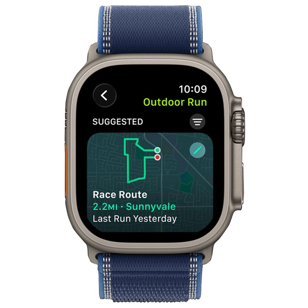 Apple Watch Ultra 3 (GPS+Cellular) 49mm Titanium Case with Blue/Bright Blue Trail Loop - S/M in Natural and 2-Year AppleCare+, , large