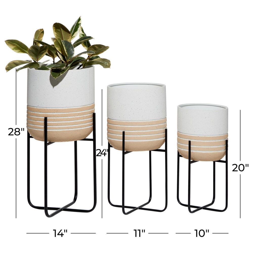 Maple and Jade Indoor/Outdoor Planter with Removable Stand in White, Light Brown, Gray and Matte Black &#40;Set of 3&#41;, , large