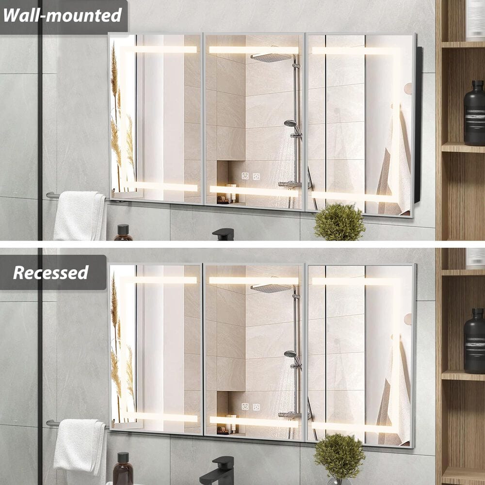 HOMLUX 48" x 32" Bathroom Medicine Cabinet with Mirror in Silver, , large