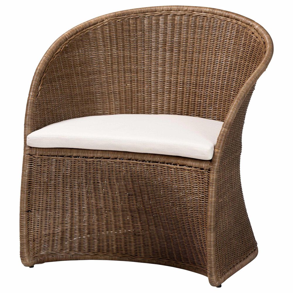 Baxton Studio Kintamani Accent Chair with Greywashed Rattan in White, , large