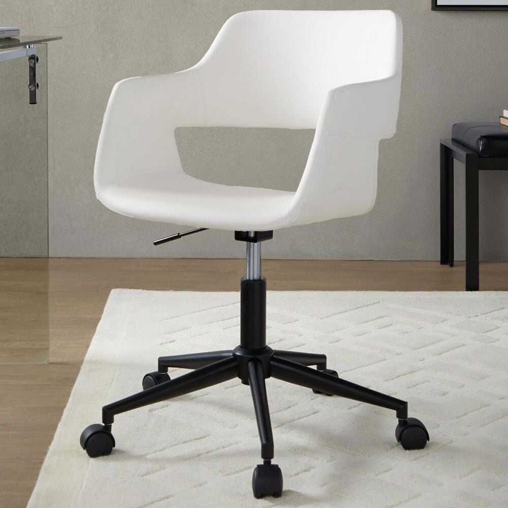Lumisource Margarite Task Chair with White Faux Leather Cushion in Black, , large