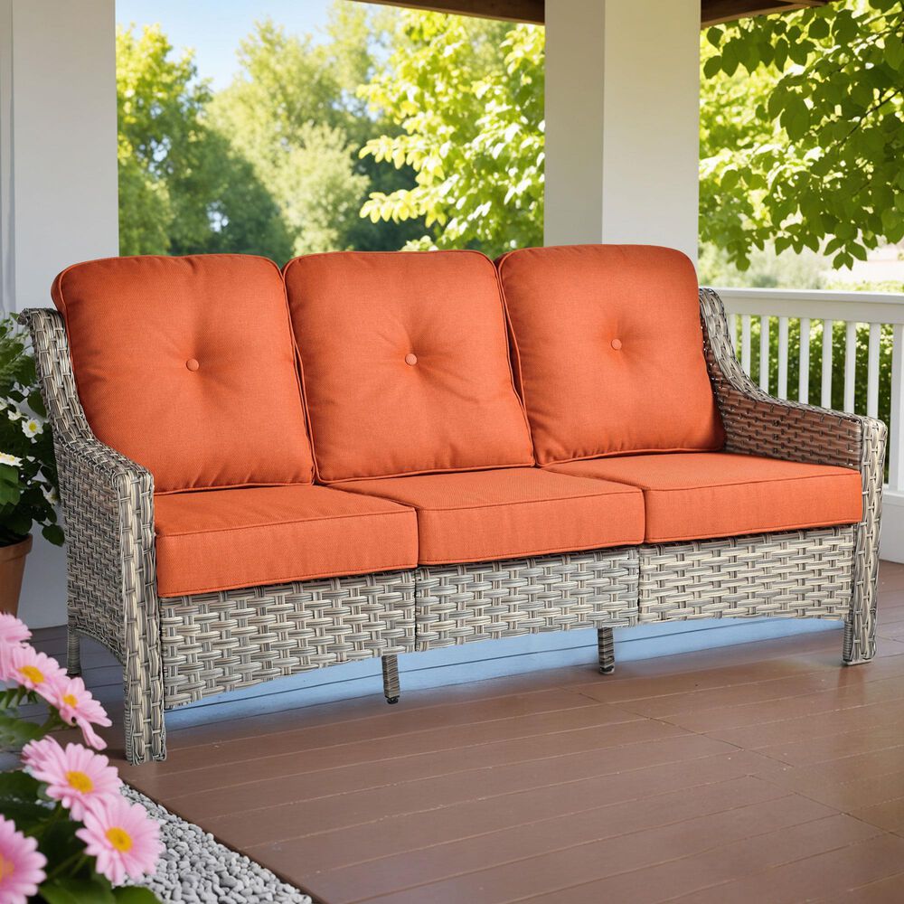 HOMLUX Outdoor Wicker Conversation Sofa in Coarse Orange, , large