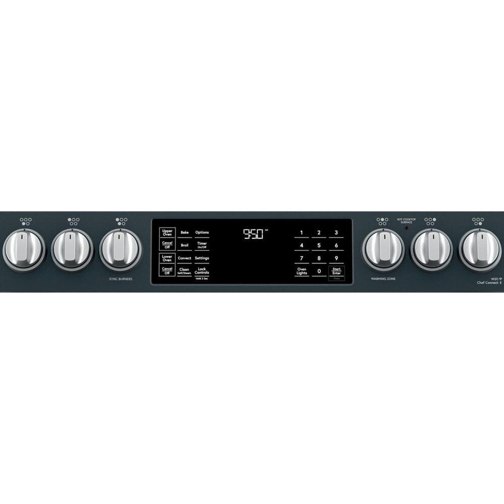 Cafe 30&quot; Slide-In Front Control Induction and Convection Double Oven Range in Matte Black With Brushed Stainless Handles and Control Knobs, , large