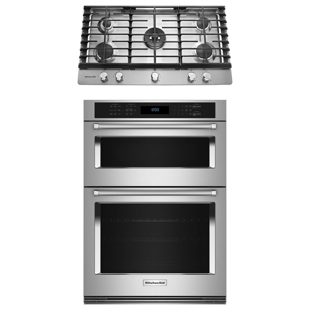 KitchenAid 2-Piece Kitchen Package with 30" Built-In Combination Microwave Wall Oven and 36" Gas Cooktop in Stainless Steel, , large