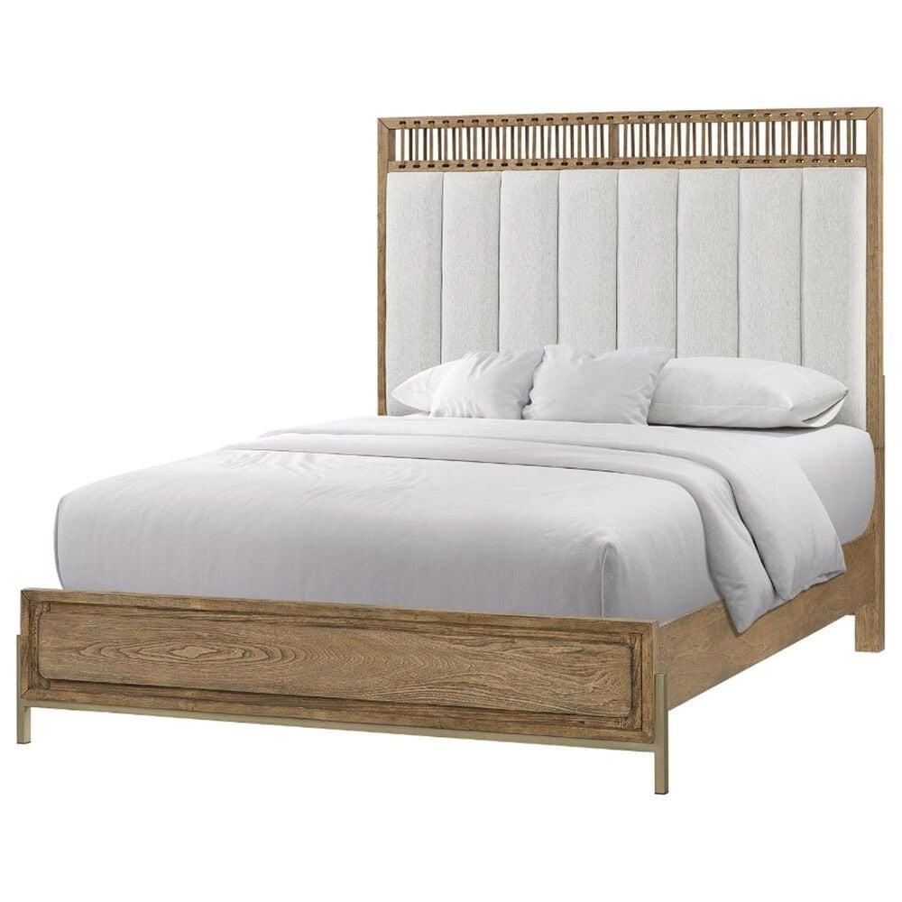 Sterling Timber Elure King Upholstered and Strap Panel Bed with 2 Nightstands in Latte, , large