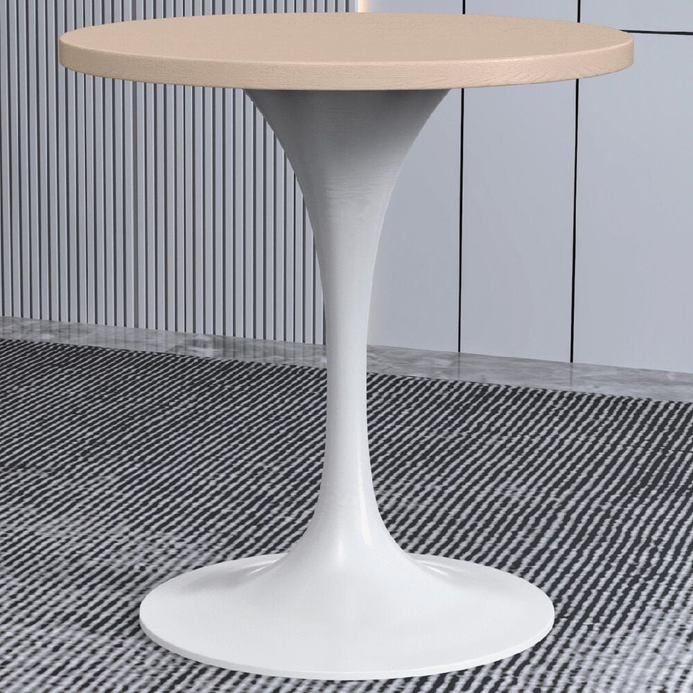 Leisuremod LeisureMod Verve Collection 27 Round Dining Table, White Base with Light Natural Wood MDF Top, , large