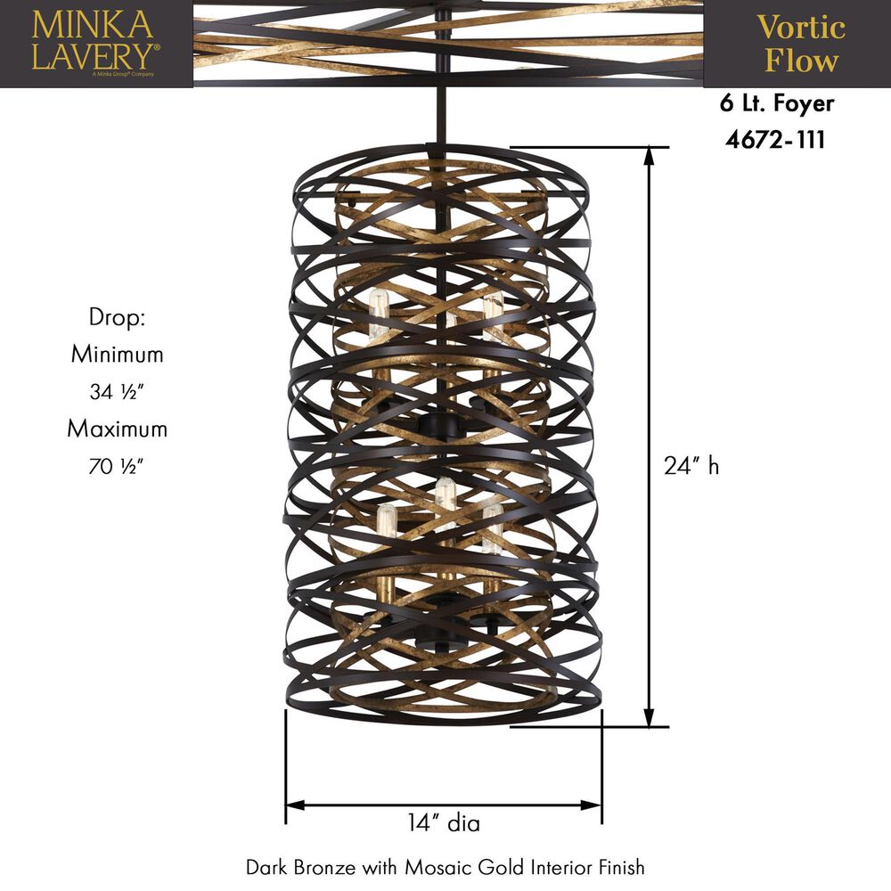 Minka-Lavery Vortic Flow 14" 6-Light Pendant Ceiling Light in Dark Bronze, , large