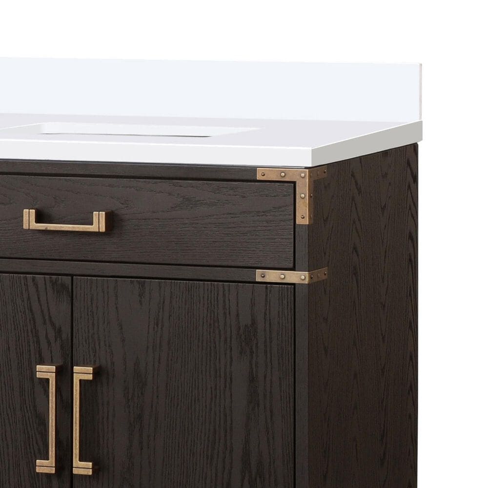 Lexora Home Laurel 80&quot; Double Bathroom Vanity in Brown Oak with White Quartz Top and Rectangular Sinks, , large