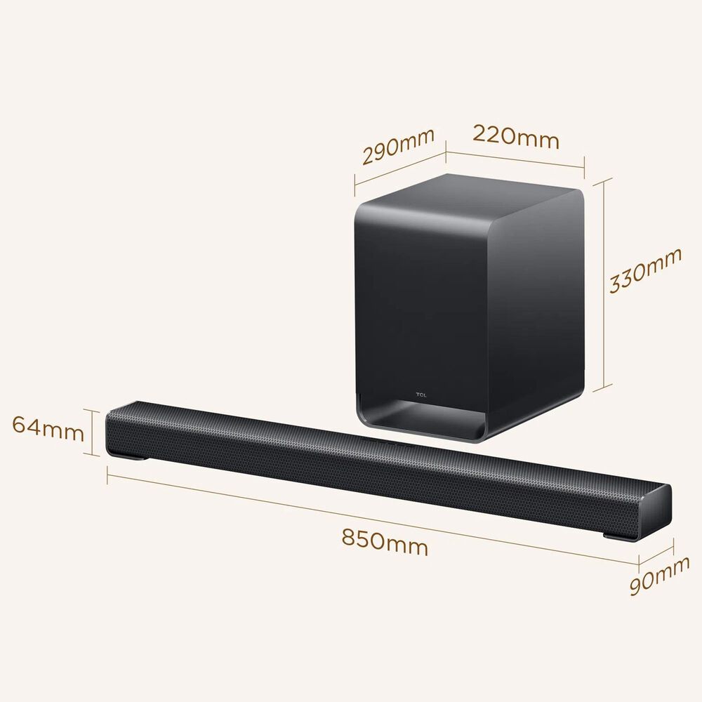 TCL 3.1 Channel Sound Bar with Wireless Subwoofer in Charcoal, , large