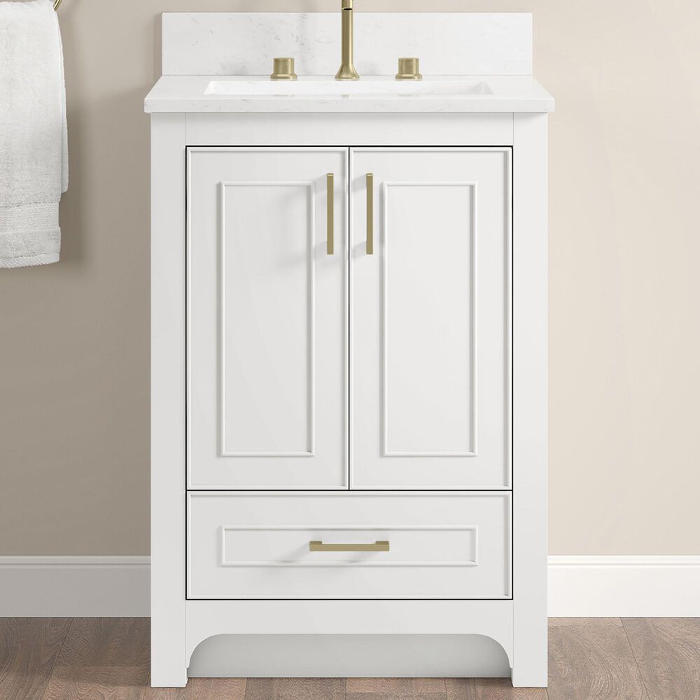 37B Lucerne 24" Single Bathroom Vanity Cabinet in Bright White with Marble Top and Backsplash, , large