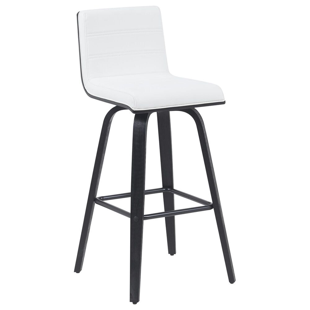 Armen Living Vienna Swivel Bar Height Stool with Snow White Upholstery in Black Brushed, , large
