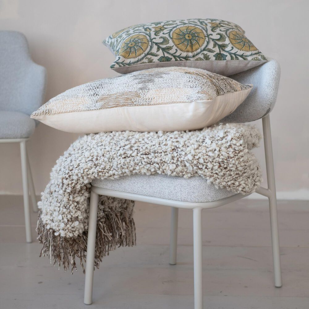 Teak Interiors 50&quot; x 60&quot; Shag Throw with Fringe in Natural and Grey Melange, , large