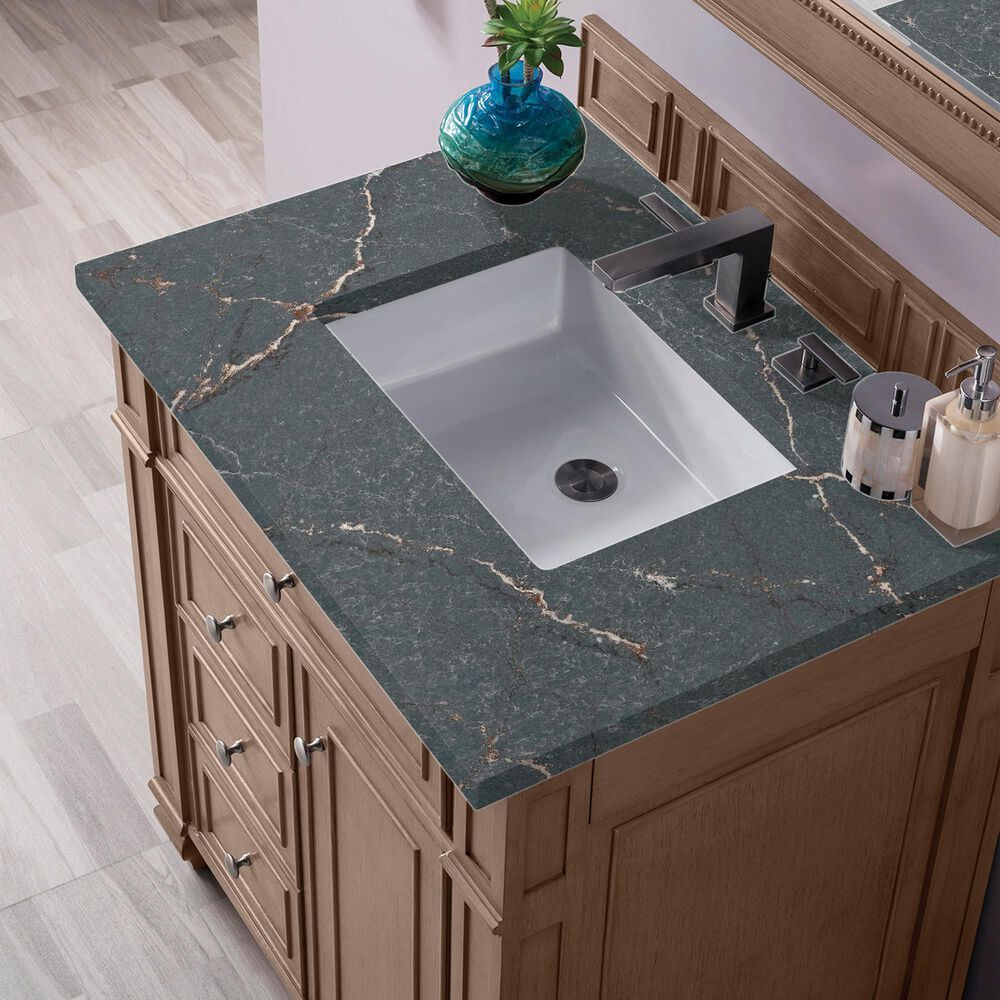 James Martin Vanities Bristol 30&quot; Single Bathroom Vanity in Whitewashed Walnut with 3 cm Parisien Bleu Quartz Top and Rectangular Sink, , large