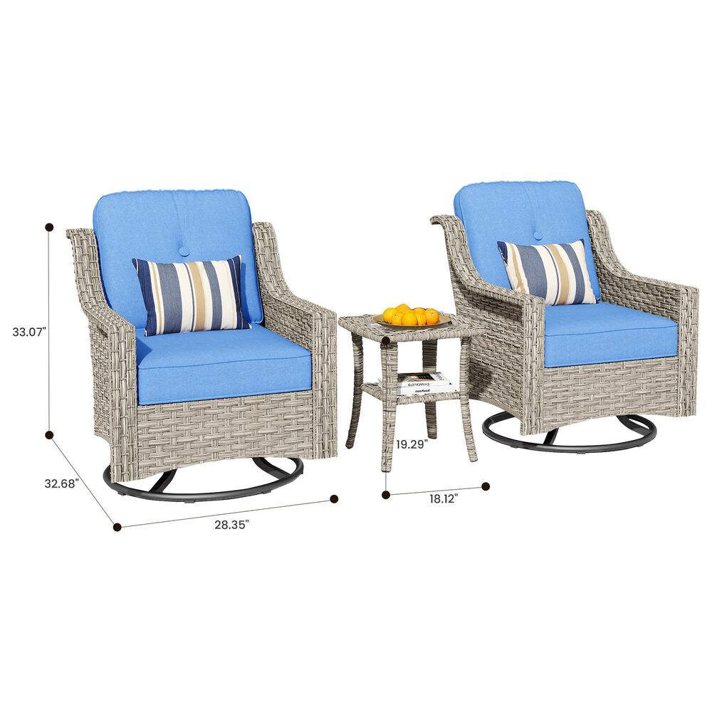 HOMLUX 3-Piece Outdoor Swivel Rocking Chair Set and Side Table in Diamond Blue, , large