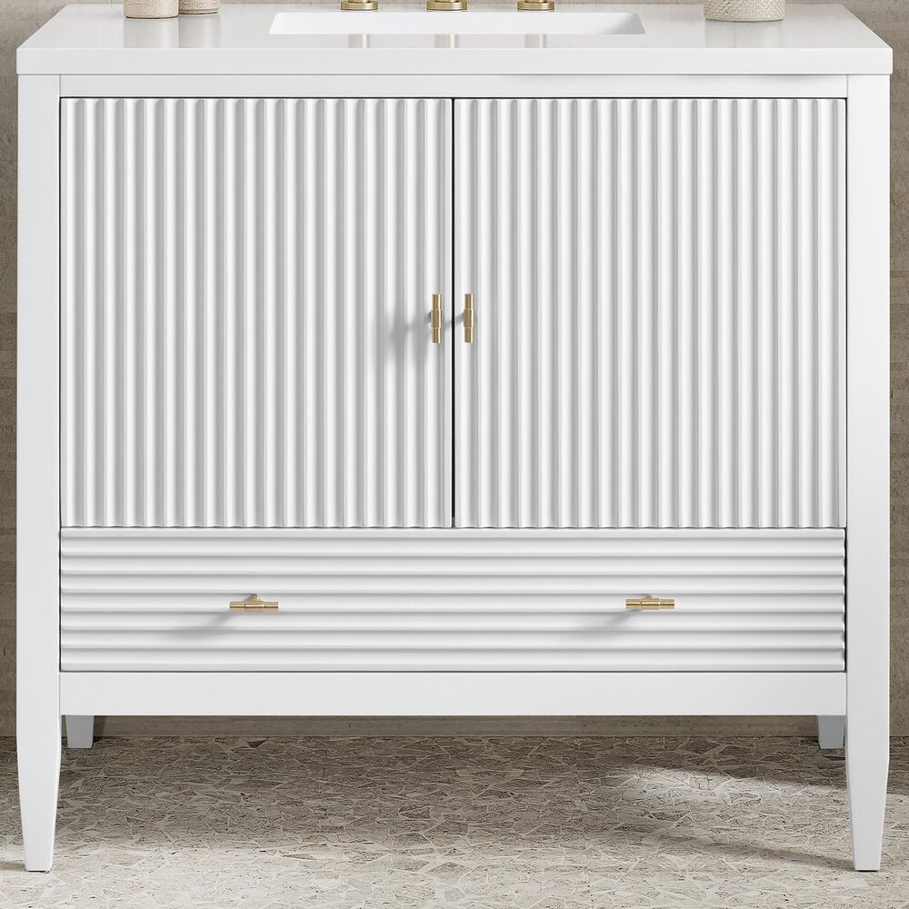 James Martin Vanities Myrrin 36&quot; Vanity in Bright White with 3 cm White Zeus Quartz Top, , large