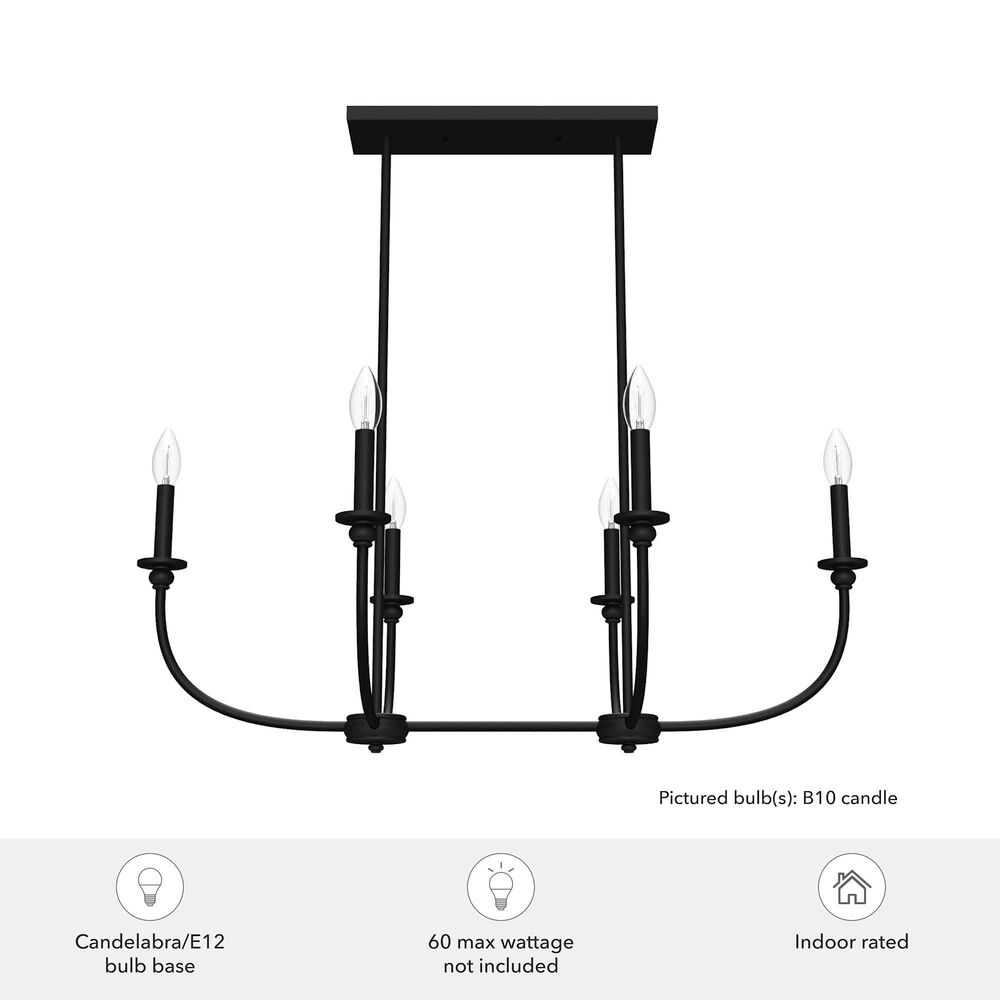 Hunter Southcrest 6-Light Linear Chandelier in Flat Matte Black, , large