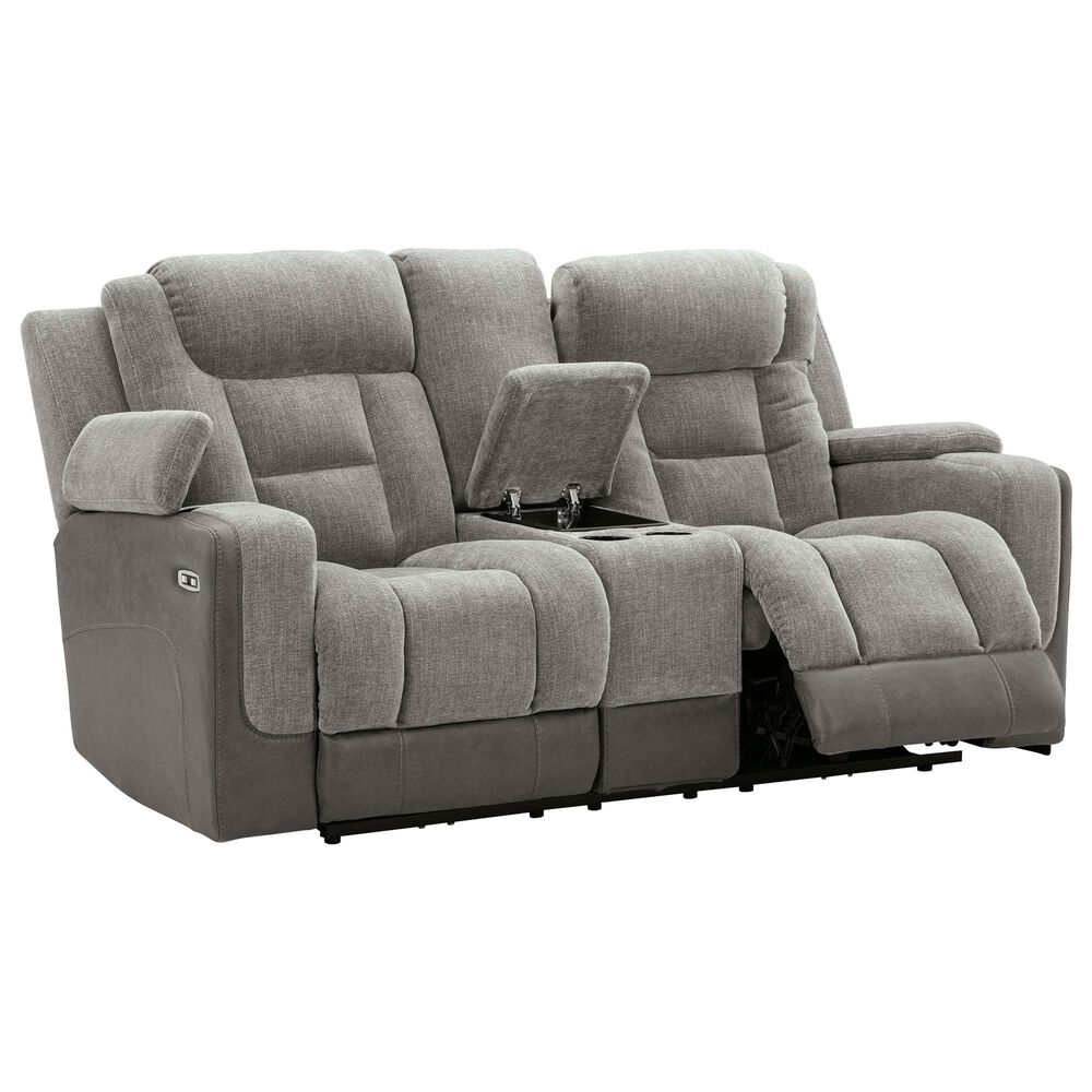 Ashley Mixed Motion Power Reclining Loveseat with Console in Shadow, , large