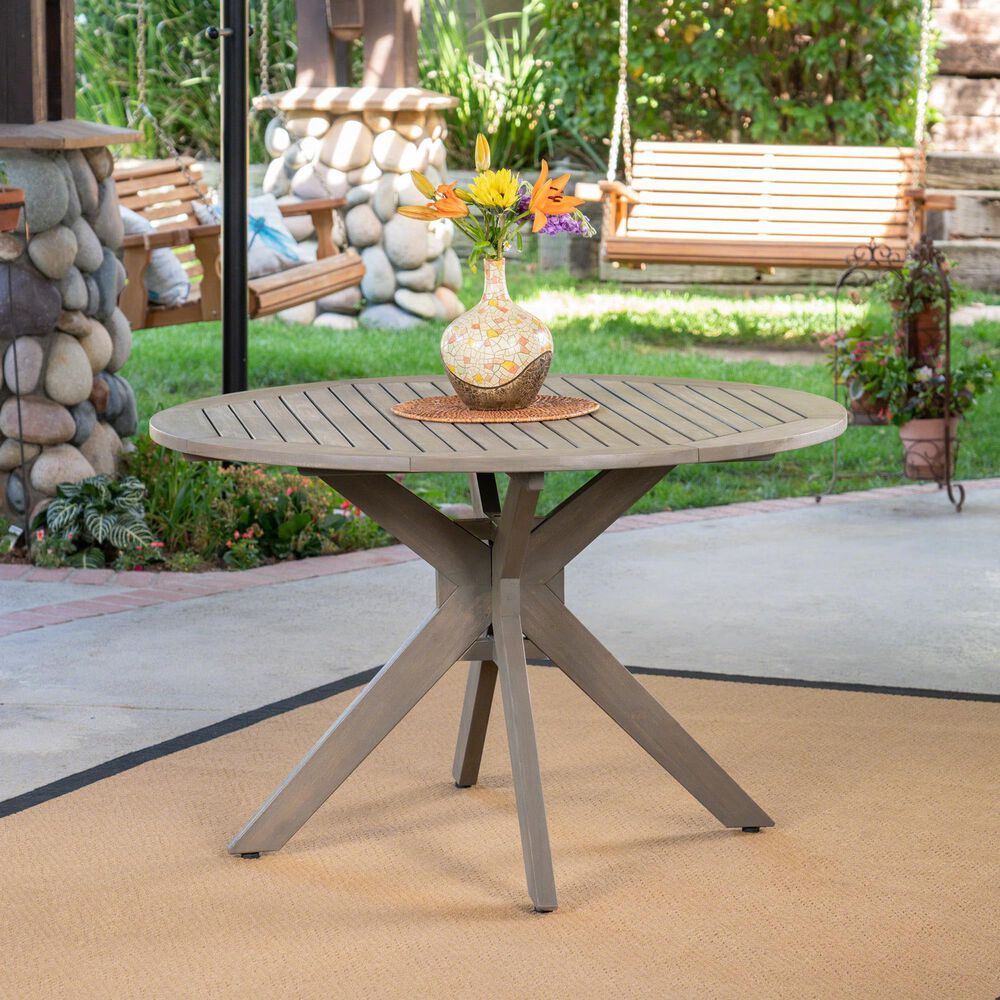 HOMLUX Outdoor Stanford Round Acacia Wood Dining Table with X Base in Gray - Table Only, , large