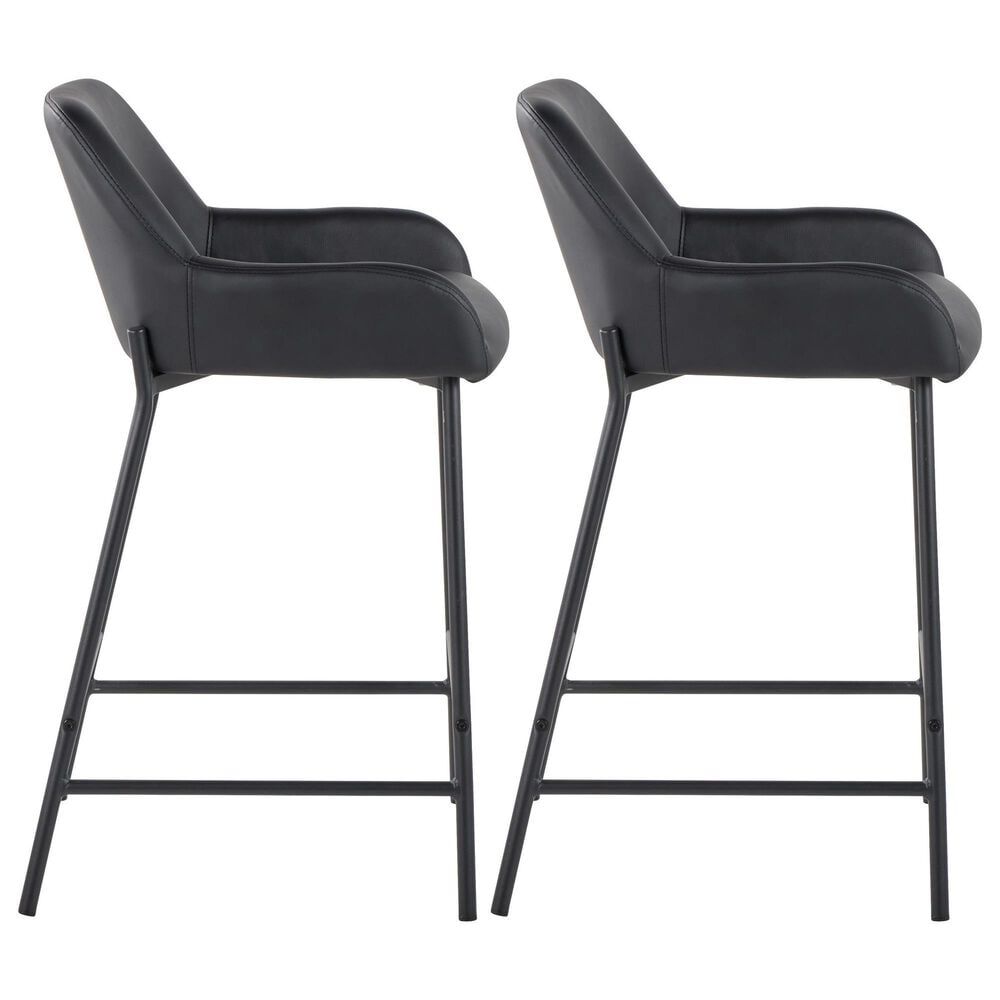 LumiSource Daniella Counter Stool with Black Faux Leather Upholstery in Black (Set of 2), , large