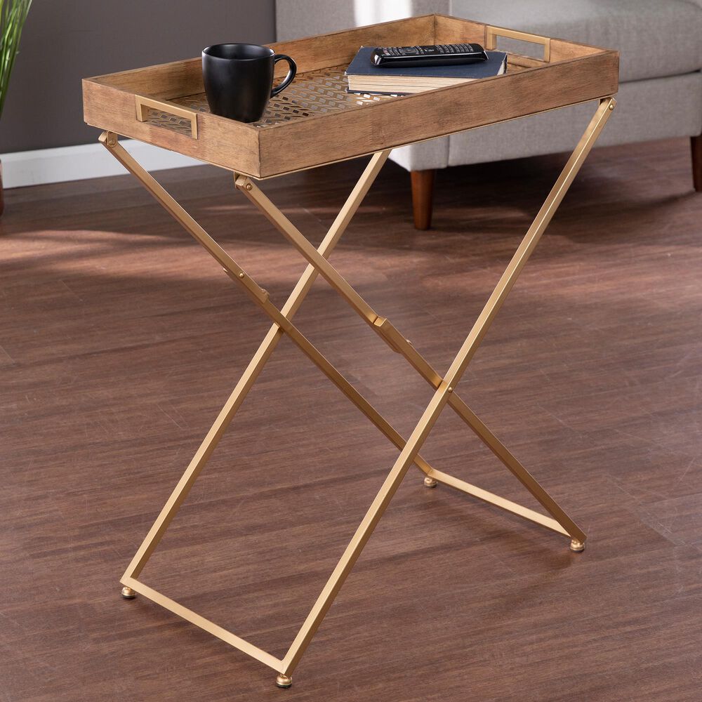 Southern Enterprises Vizela Side Table in Natural and Gold, , large