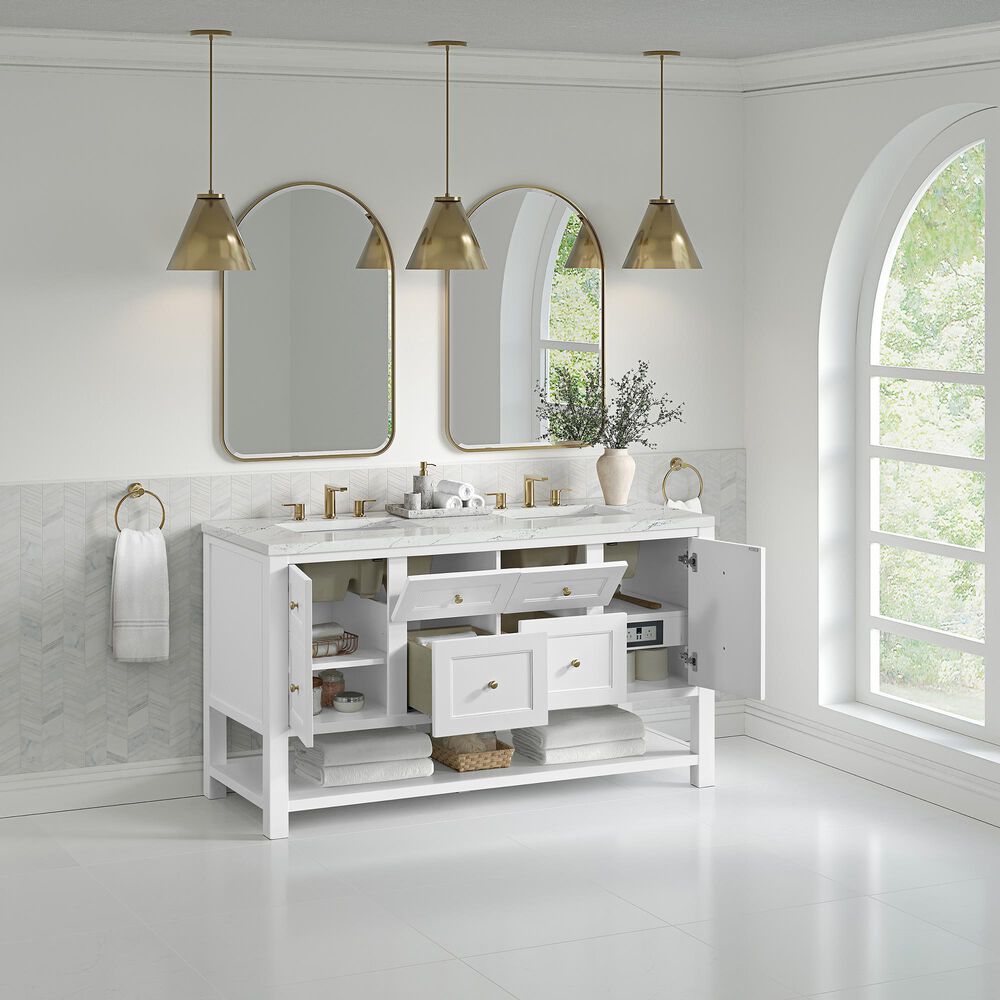 James Martin Vanities Breckenridge 60&quot; Double Bathroom Vanity in Bright White with 3 cm Ethereal Noctis Quartz Top and Rectangular Sinks, , large