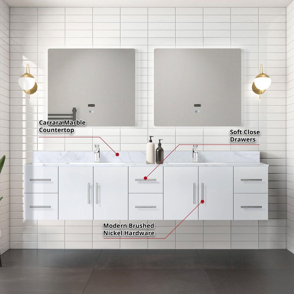 Lexora Home Geneva 84&quot; Double Bathroom Vanity Cabinet Only in Glossy White and 36&quot; LED Mirrors, , large