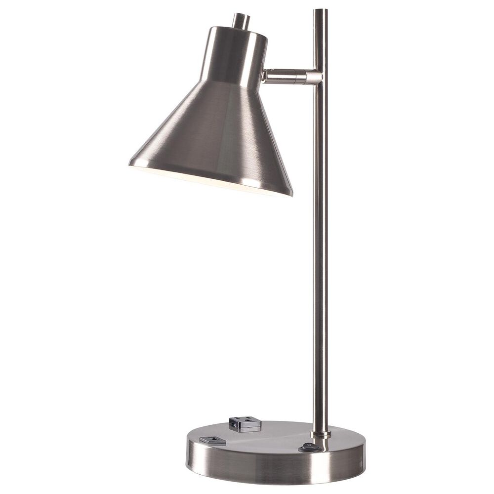 Ash Desk Lamp with Outlet + USB in Brushed Steel, , large