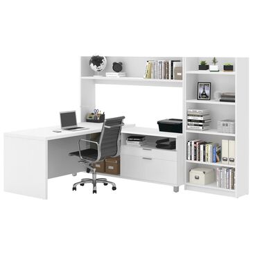 Bestar Pro-Linea L-Desk With Bookcase In White, , large