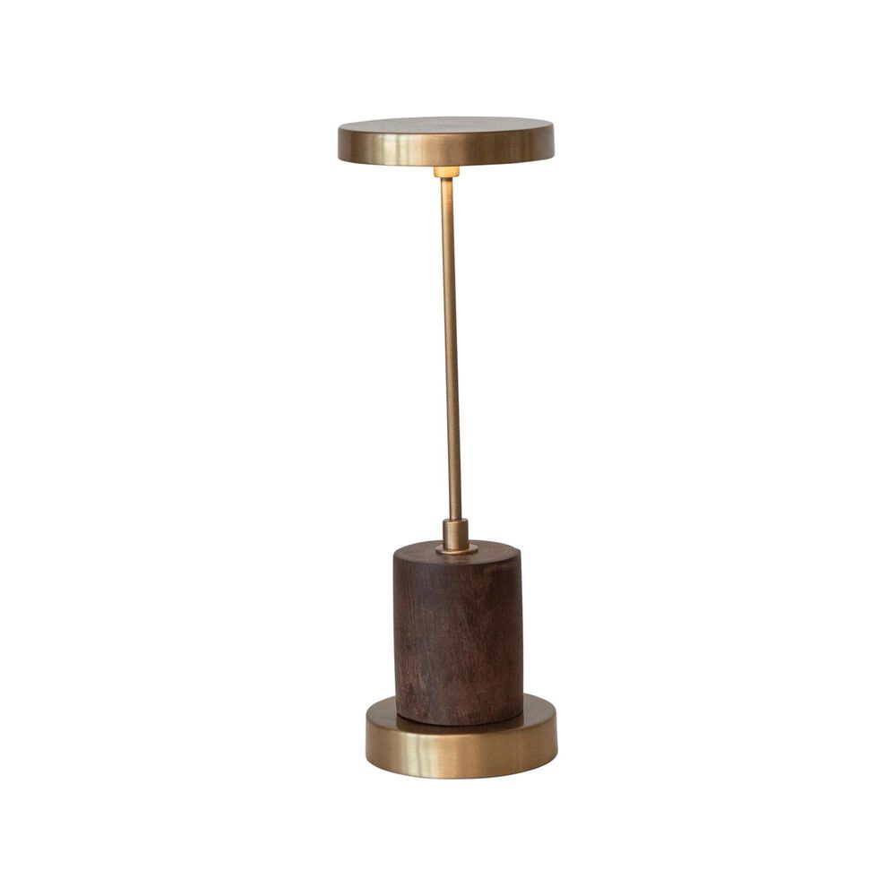 Teak Interiors Metal & Mango Wood LED Touch Table Lamp, , large