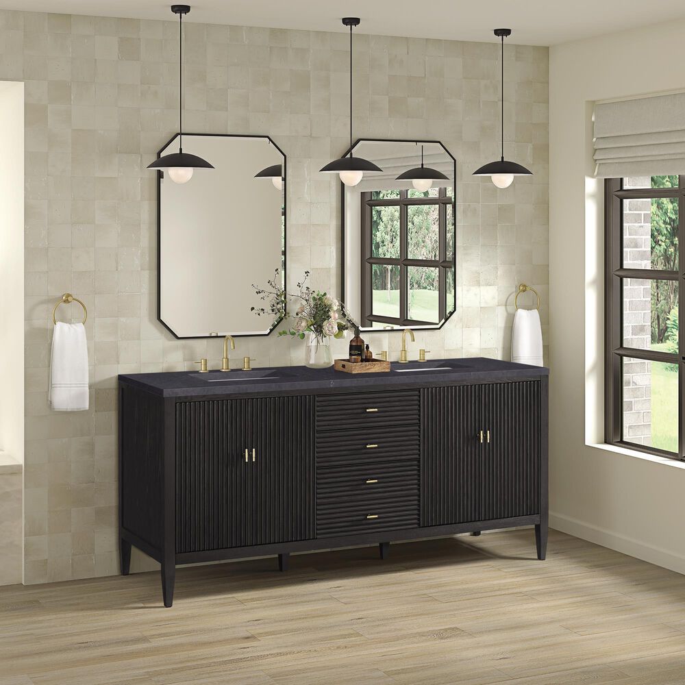 James Martin Vanities Myrrin 72&quot; Double Vanity in Carbon Oak with 3 cm Charcoal Soapstone Quartz Top, , large