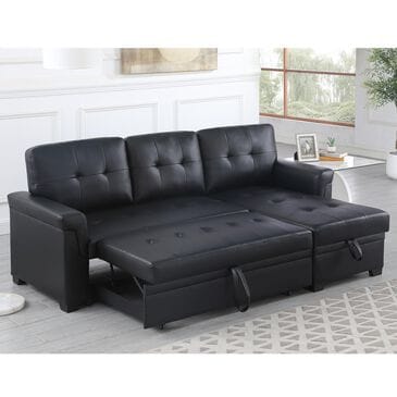 Lilola Home Lucca 84" Stationary Sleeper Sofa with Storage Chaise in Black, , large