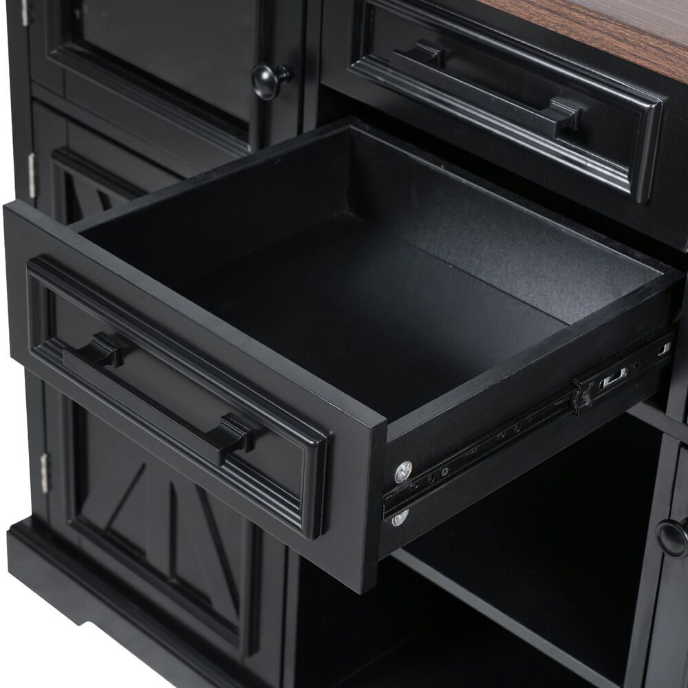 HOMLUX 54.9" Kitchen Island with Drop Leaf in Black and Brown, , large