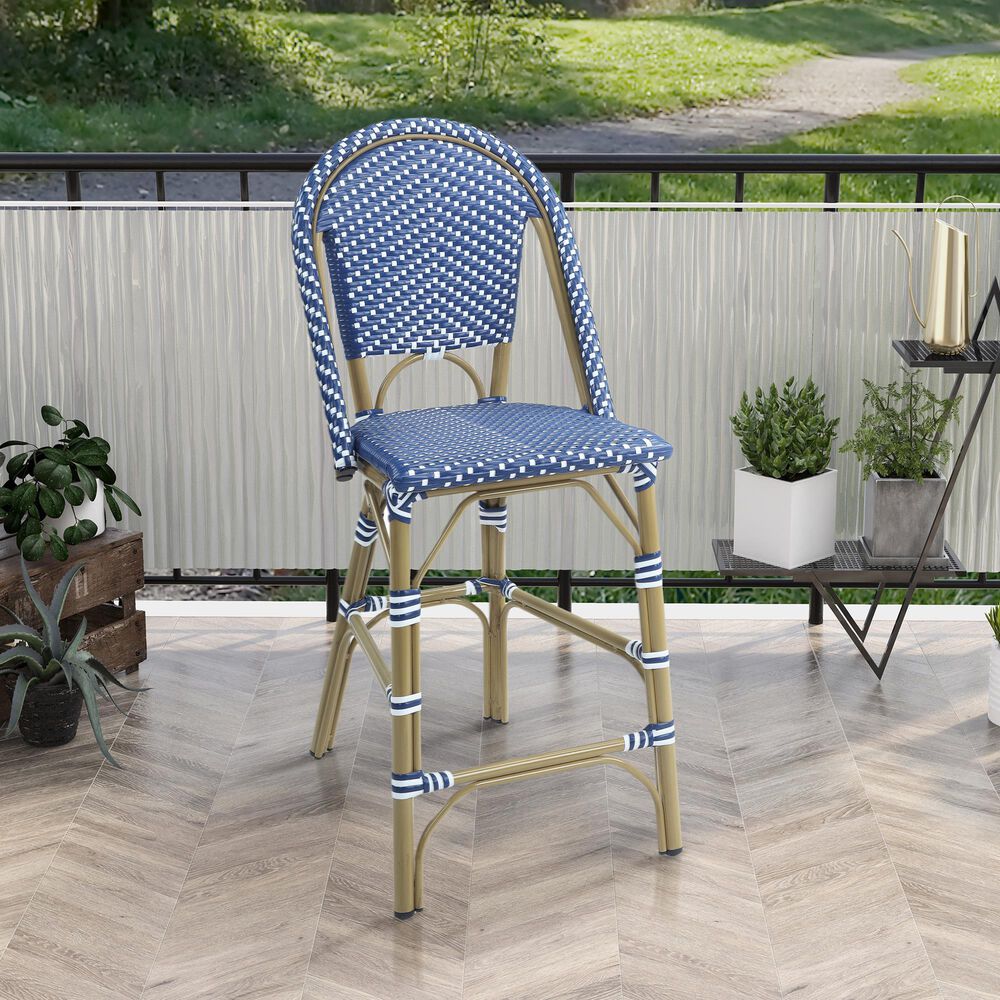 Furniture of America Ventura Patio Counter Chair in Natural, Blue and White &#40;Set of 2&#41;, , large