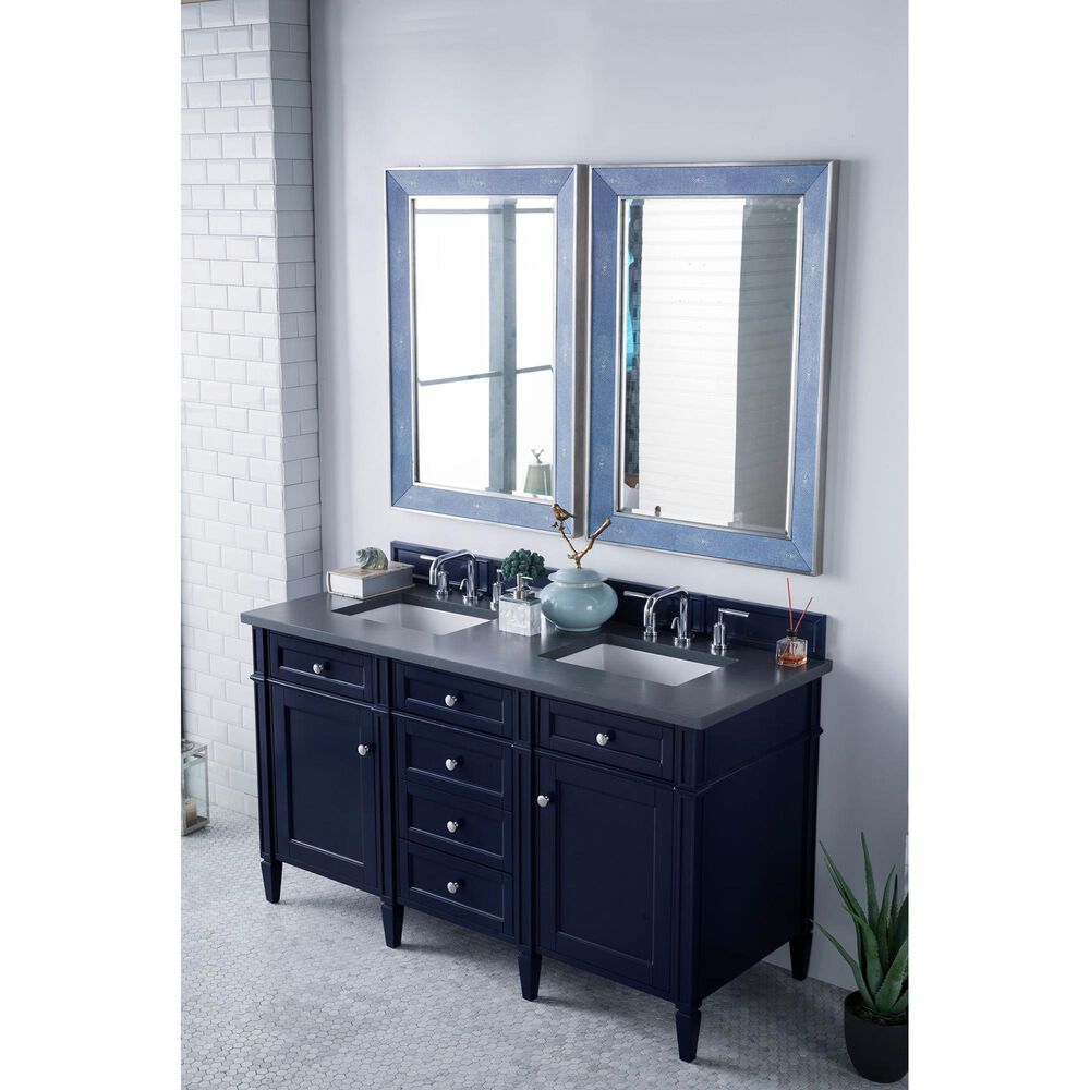 James Martin Vanities Brittany 60&quot; Double Bathroom Vanity in Victory Blue with 3 cm Charcoal Soapstone Quartz Top, , large
